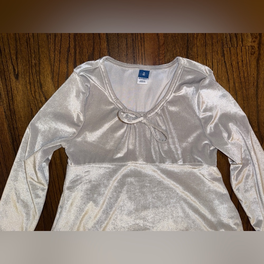 Silver velvet girls dress size 8 medium holiday special occasion pockets gray
